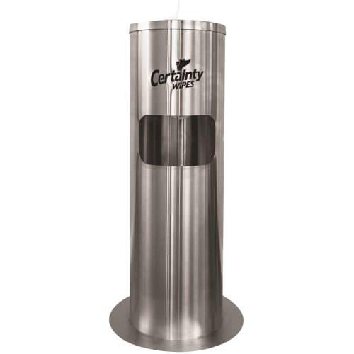 Certainty Wipes Stainless Floor Stand with Built-In Trash Can, 12Dx35H, Stainless Steel